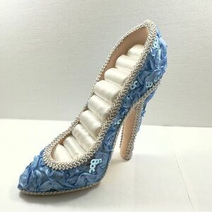 Elegant Blue Sequins High Heel Ring Earrings Holder Display